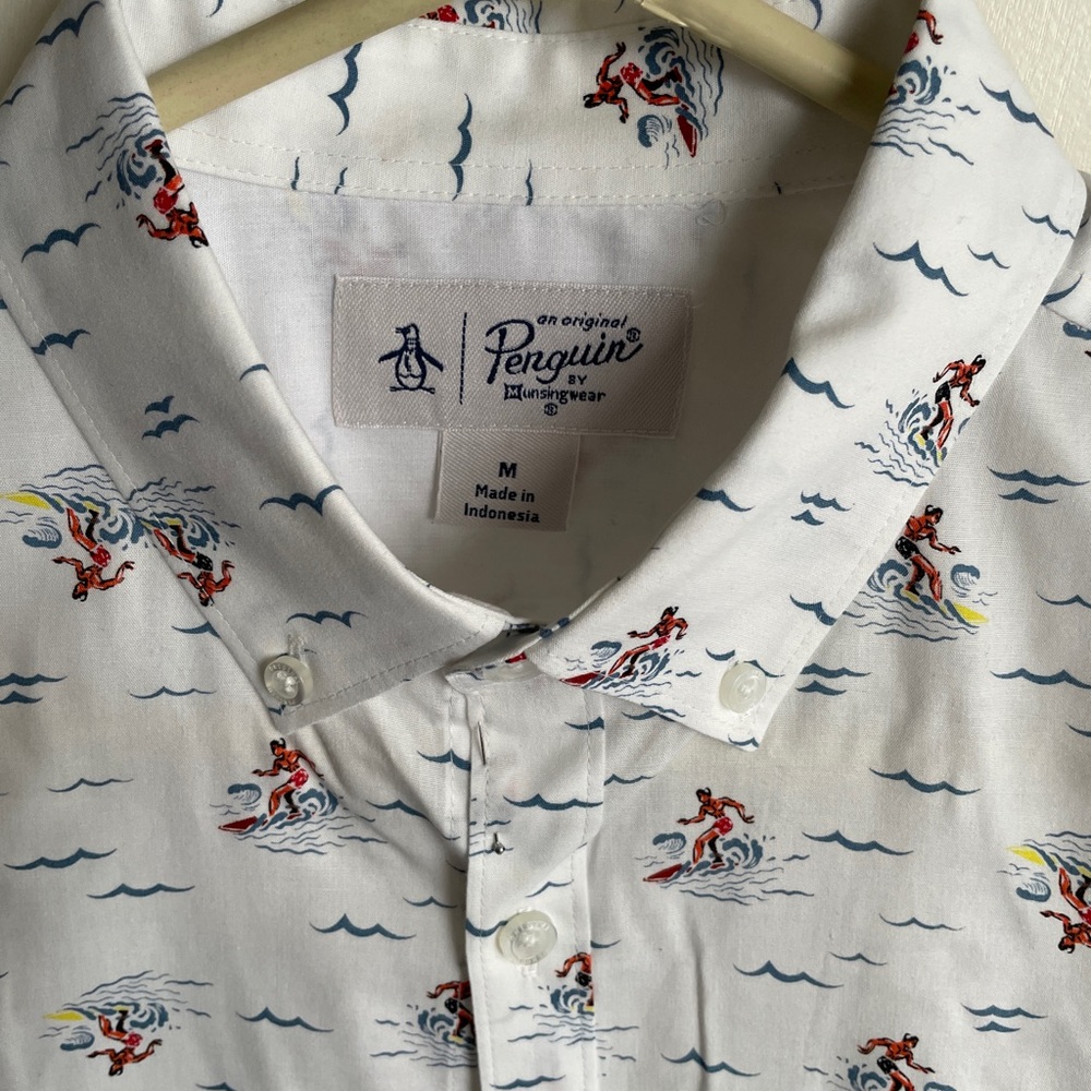 Penguin Mens Med Short Sleeve Shirt Swimmers Beach Pattern